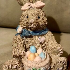Charming Tan Bunny Figurine with Basket of Eggs